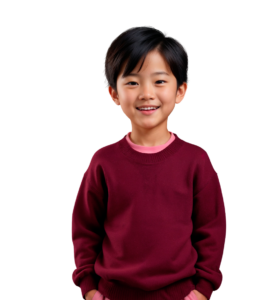 Boy wearing maroon shirt