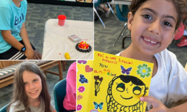 Collage of 3 photos of kids doing crafts at the Library