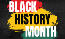 Black background with red, yellow and green colors. Text says "Black History Month"